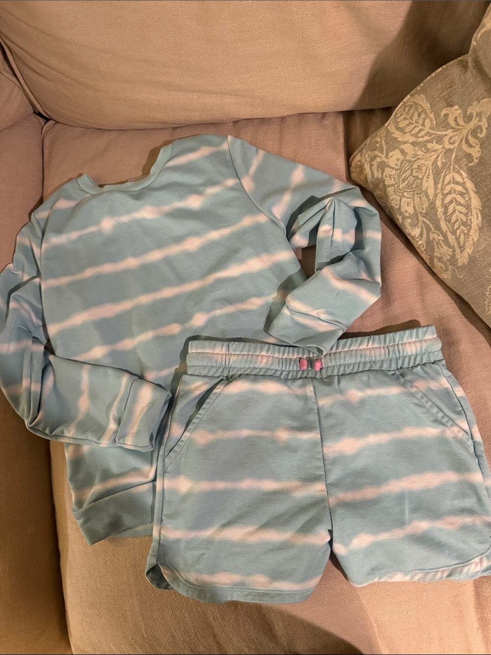 Kids Light Blue and White Tie-Dye Sweatshirt & Shorts Set